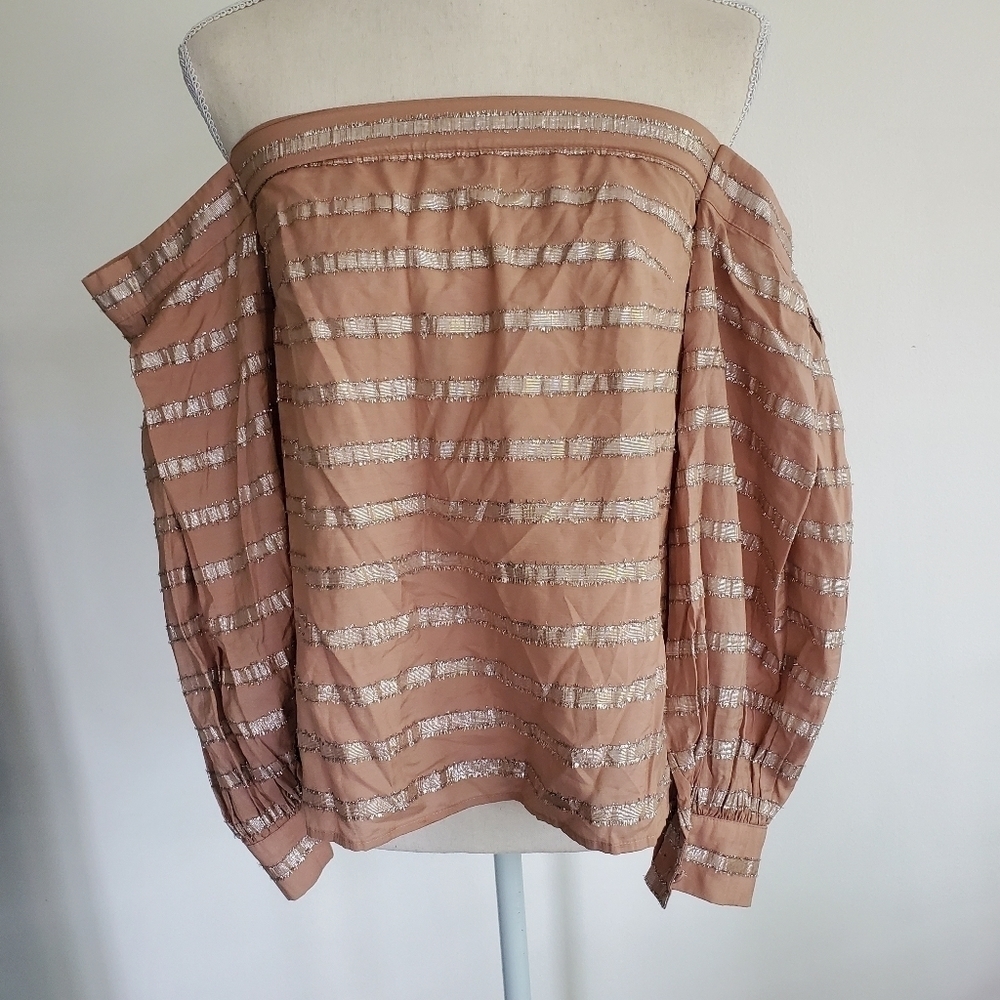 1. State Off-Shoulder Taupe Shell Metallic Top - Picture 3 of 9
